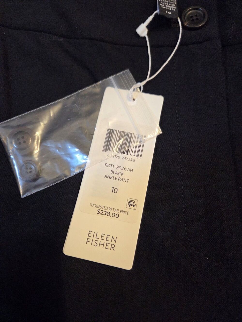 NWT Eileen Fisher Black Wide Leg Ankle Pants 10 Stretch Crepe Quiet Luxury - Picture 4 of 9